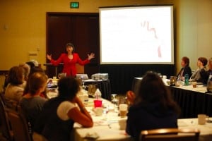Gloria Feldt presenting the "No Excuses" 9Ways Power Tools