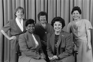 The Senate Democratic women in 1993. L-R: Murray, Moseley Braun, Mikulski, Feinstein, Boxer.